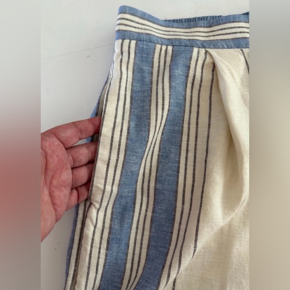 Banana Republic Linen Blend Easy Wide Leg Cropped Pant Blue Striped Small - Picture 8 of 11